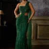 Bottle Green Mermaid Pre Draped Skirt Sari