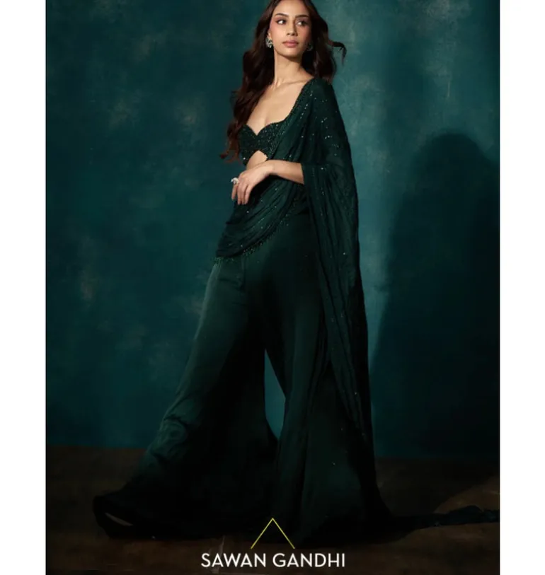 Bottle Green Sharara Drape Set