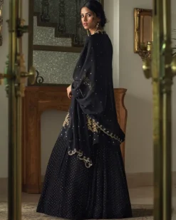 Box Pleat Kurta With Mukaish Lehenga