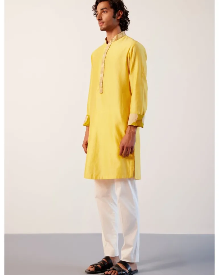 Bright Yellow Silk Chanderi Embroidered Kurta Set