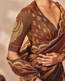 Brown Madakal Tissue Sari Set