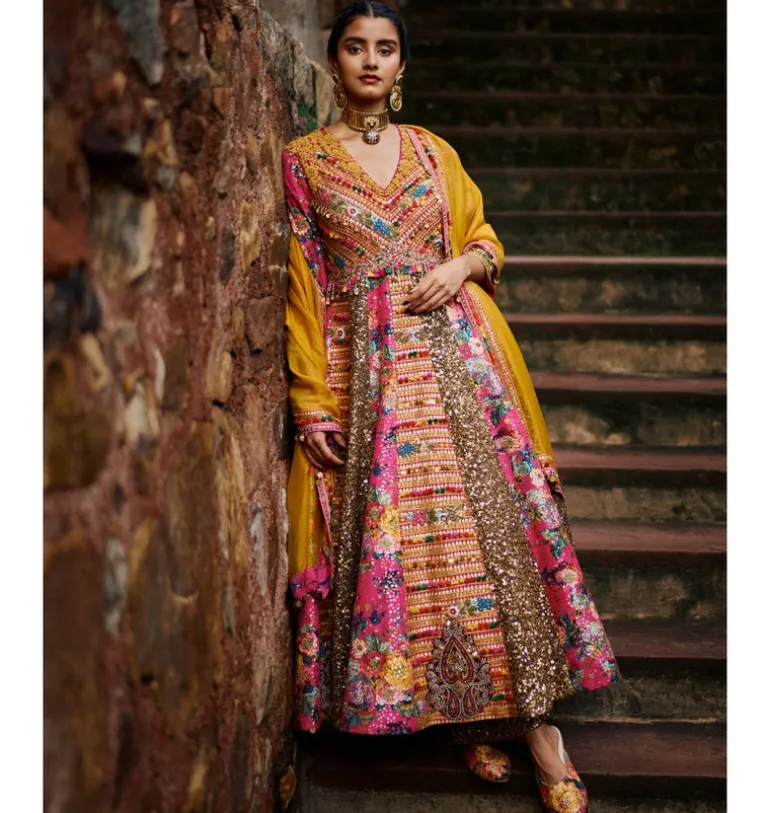 Brown Shimi Shimi Akashtara Kalidar Kurta Set