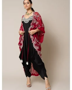 Burgundy & Black Gather Kite & Jumpsuit Set