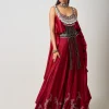 Burgundy Hand Embroidered Singlet With Lehenga Set