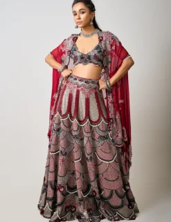 Burgundy Hand Embroidered Lehenga Set