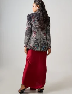Burgundy Hand Embroidered Bustier Dress