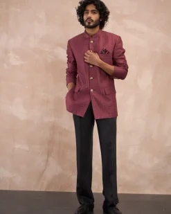 Burgundy Inara Motif Bandhgala Set