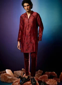 Burgundy Maple Leaf Kurta Set