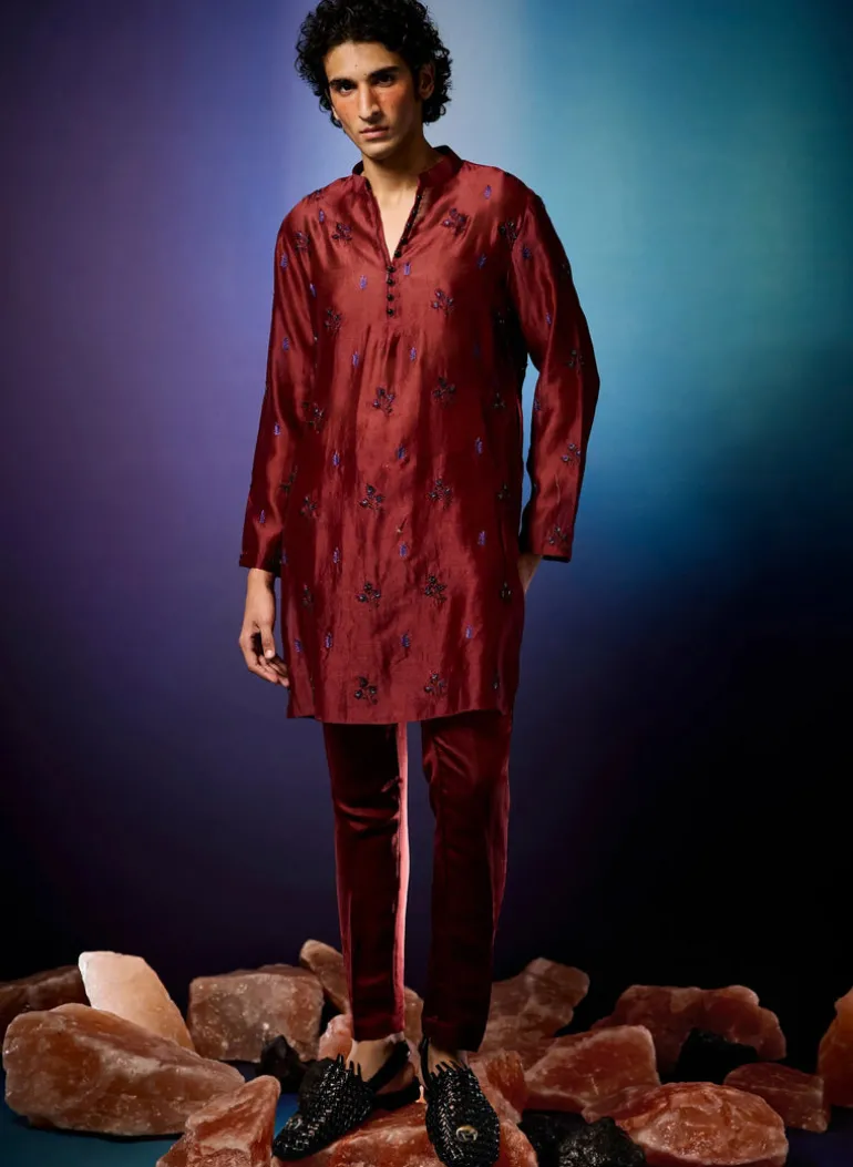 Burgundy Maple Leaf Kurta Set