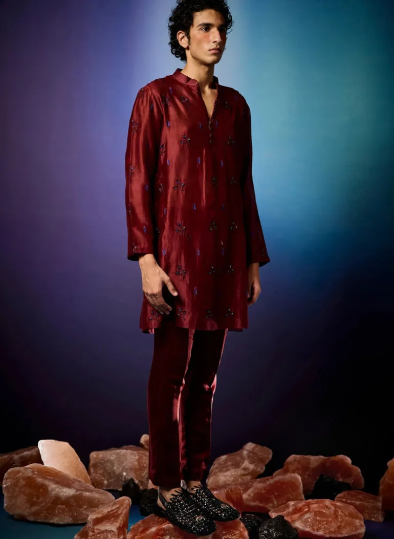 Burgundy Maple Leaf Kurta Set
