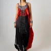 Burgundy Tie-Dye & Hand Embroidered Singlet Drape Pant Set