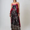Burgundy Tie-Dye & Hand Embroidered Singlet With Black Printed Pick Up Skirt Set