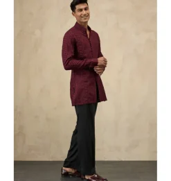 Burgundy Vertical Aari Short Kurta Set