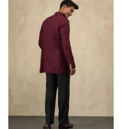 Burgundy Vertical Aari Short Kurta Set