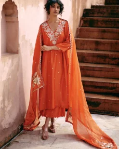 Burnt Orange Kaftan Kurta Set