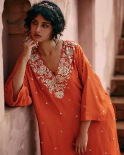 Burnt Orange Kaftan Kurta Set