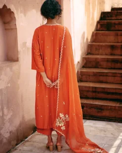 Burnt Orange Kaftan Kurta Set