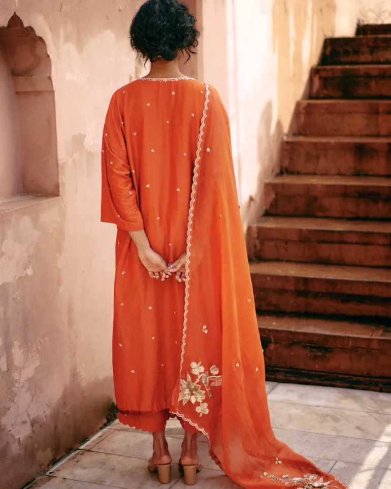 Burnt Orange Kaftan Kurta Set