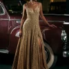 Caramel Slit Sequin Gown