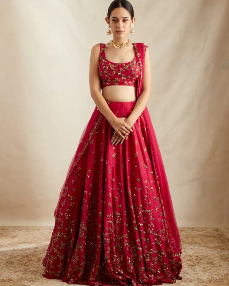Caramine Pink Embellished Lehenga Set