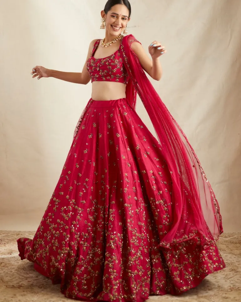 Caramine Pink Embellished Lehenga Set