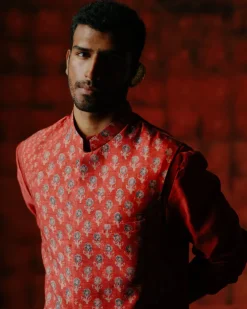 Cassian Brick Red Nehru Jacket Set