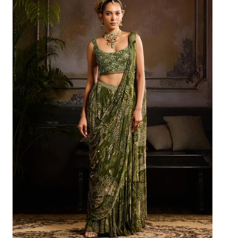 Celestial Moss Skirt Sari Set
