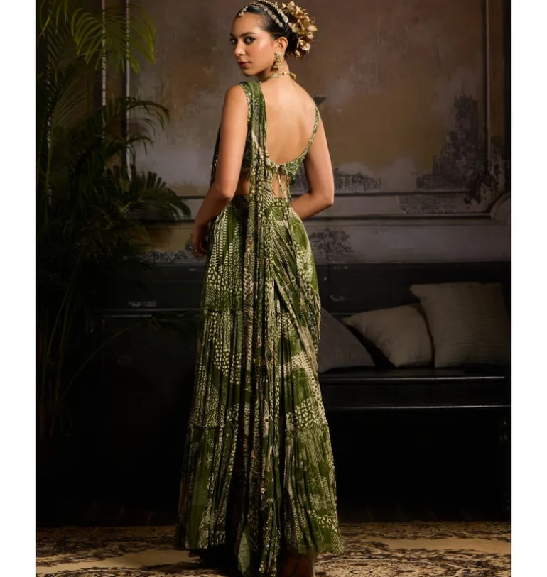 Celestial Moss Skirt Sari Set