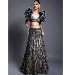 CF Applique Black and Gold Skirt Set