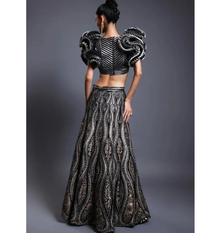 CF Applique Black and Gold Skirt Set