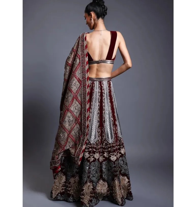 CF Applique Maroon Lehenga Set