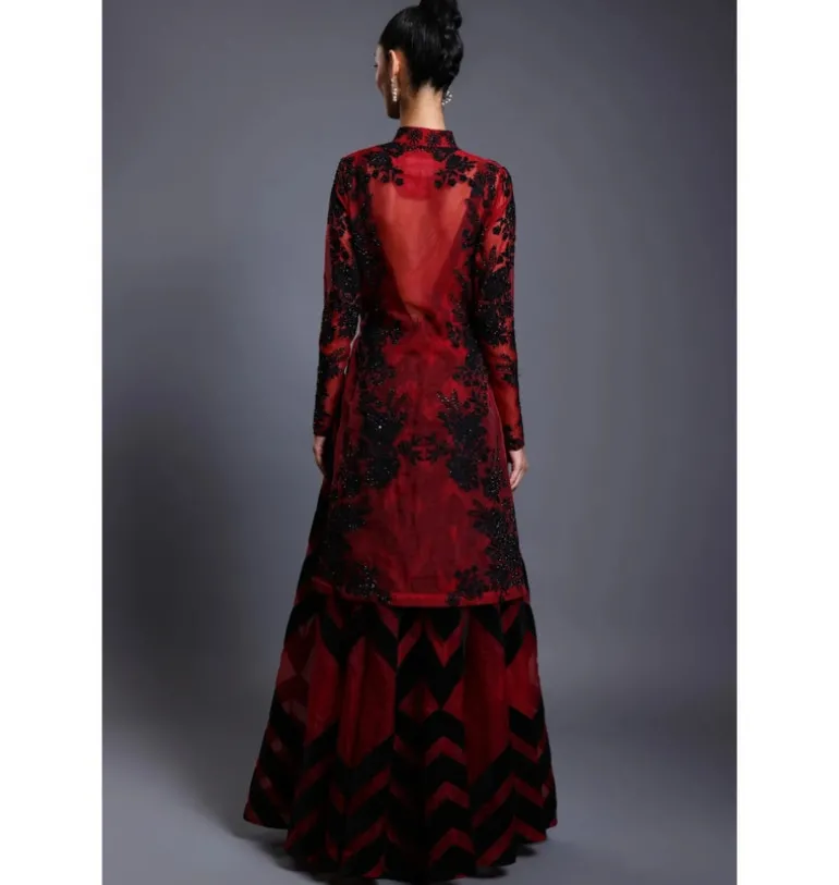 CF Chevron Maroon Anarkali