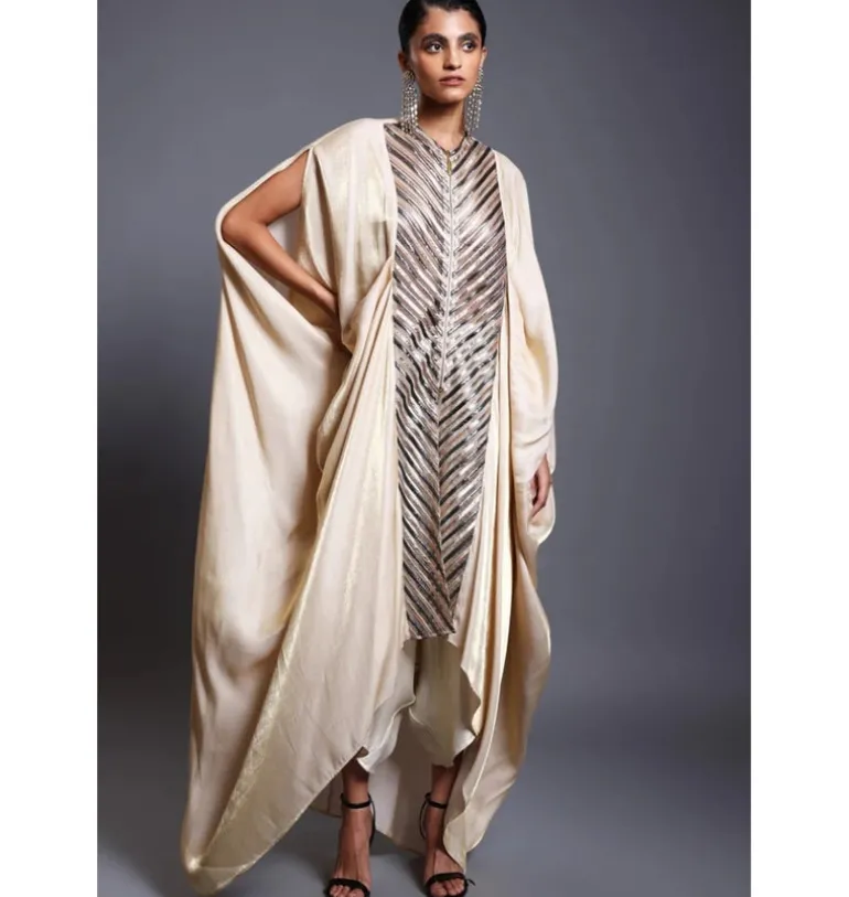 CF Pleated Ivory Drape Kaftan