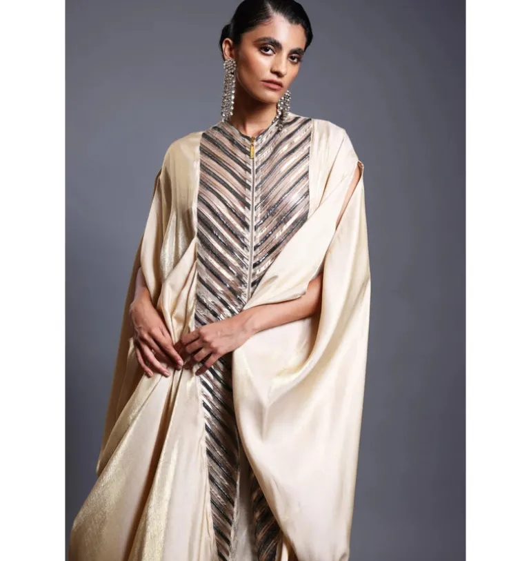 CF Pleated Ivory Drape Kaftan