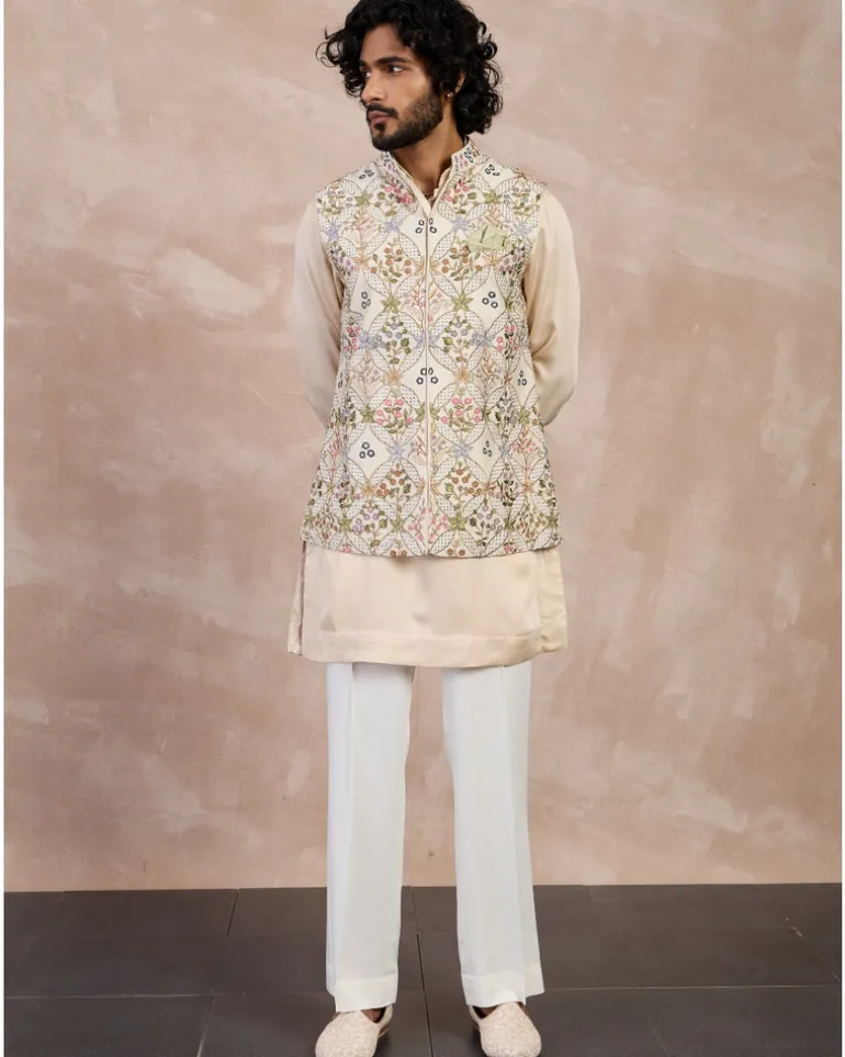 Champagne Bloom Nehru Jacket Set