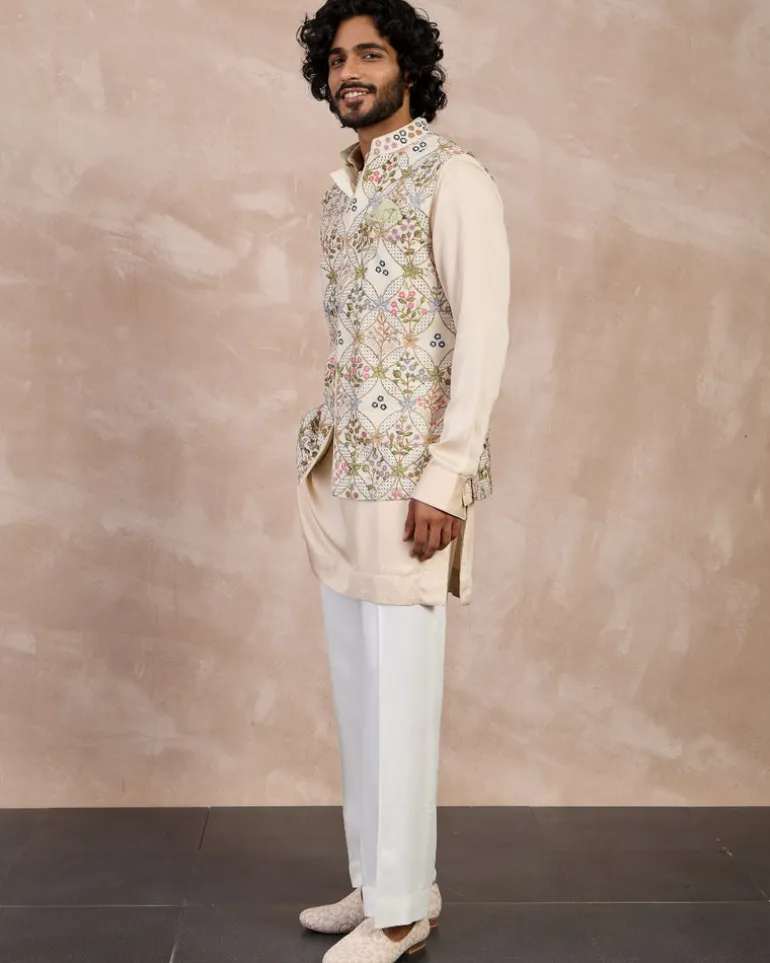Champagne Bloom Nehru Jacket Set