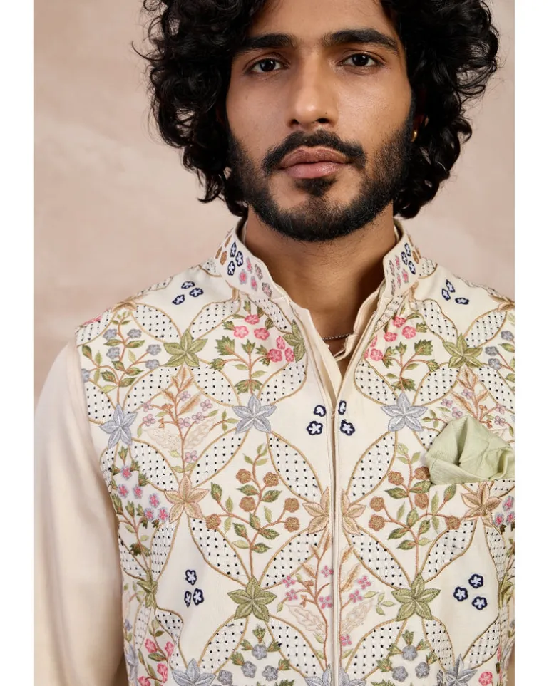 Champagne Bloom Nehru Jacket Set