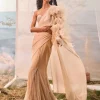 Champagne Kali With 3D Organza Flowers Sari Set