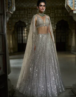Champagne Mirror Work Lehenga Set