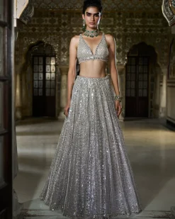 Champagne Mirror Work Lehenga Set