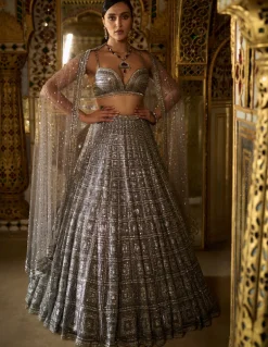 Charcoal Grey Sequin Lehenga Set