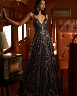 Charcoal Tonal Sequin Gown