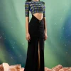 Checkered Metallic Contrast Knit Gown