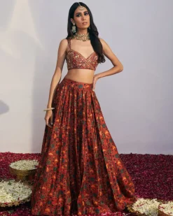 Cherry Red Printed Lehenga Set