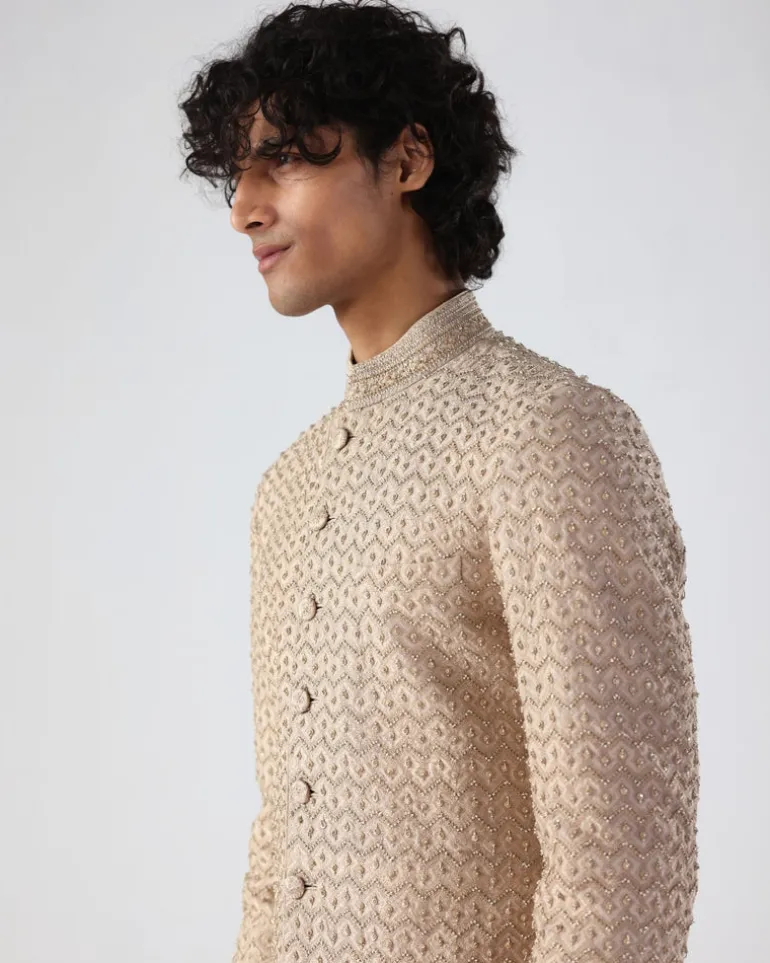 Chevron Embroidery Sherwani Set