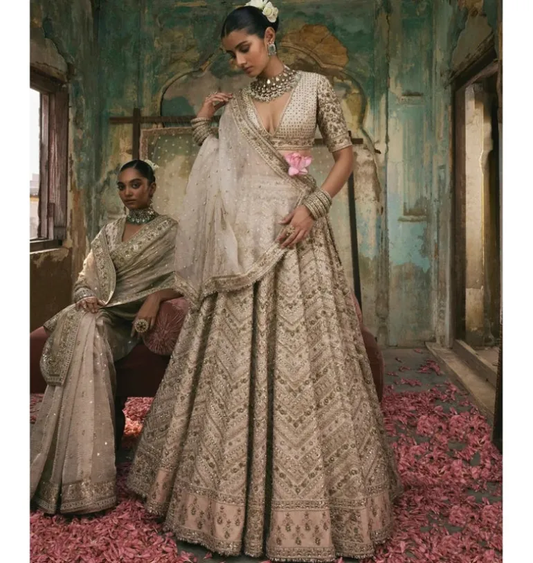 Chevron Lehenga With Jaal Sleeve Lehenga Set