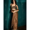 Chiffon Coffee with Chic Leaves Sari Set