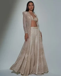 Chrome Gold Embroidered Jacket And Sharara Set