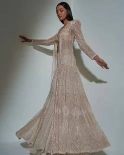 Chrome Gold Embroidered Jacket And Sharara Set