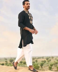 Classic Black Kurta Set with Gold Mirrors